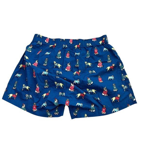 J Crew Boxers Mens M Blue Christmas Dog Print Cotton Sleep Lounge Shorts Pajama - Picture 11 of 12